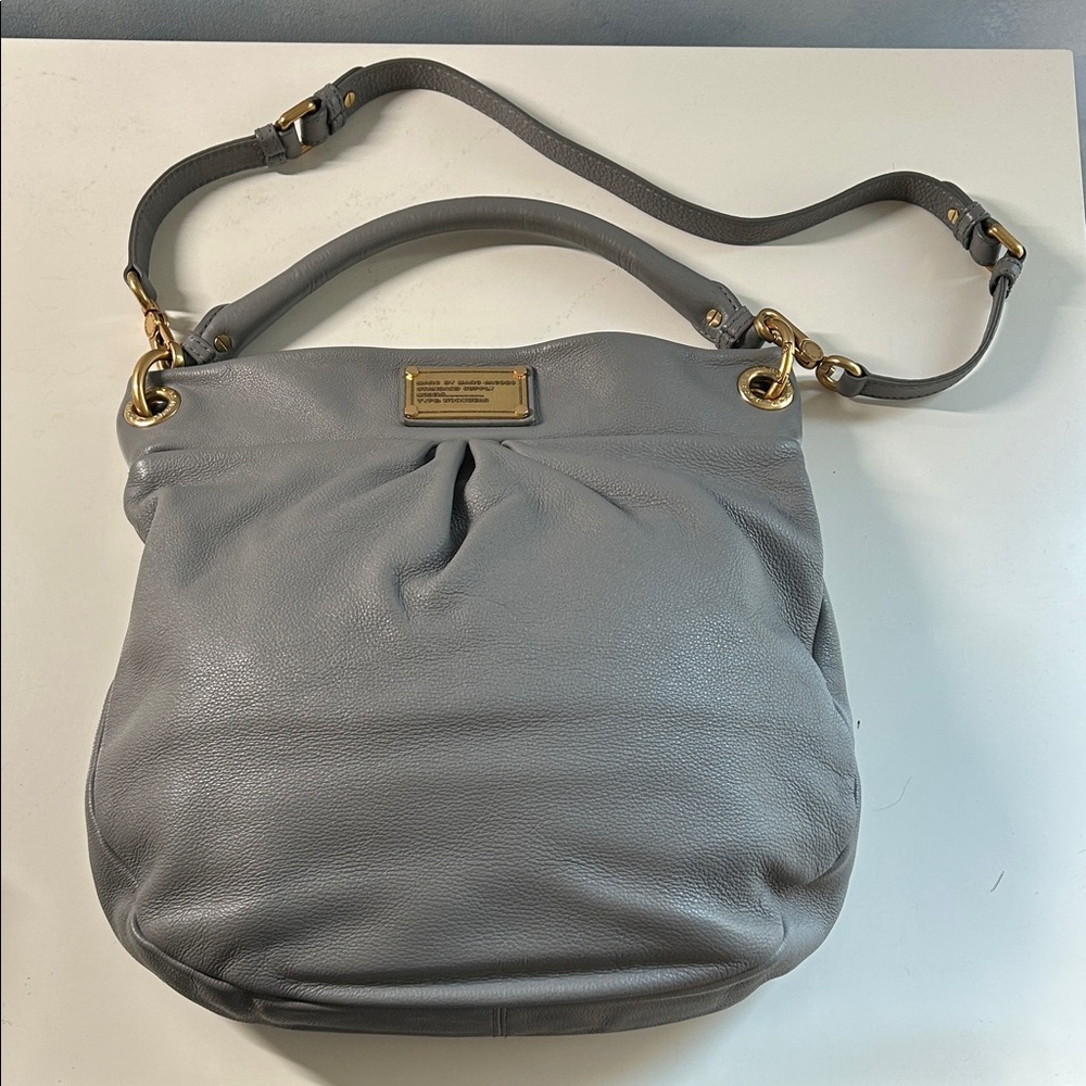 Marc By Marc Jacobs Classic Q Hillier Grey Leather Hobo Bag with Gold Hardware